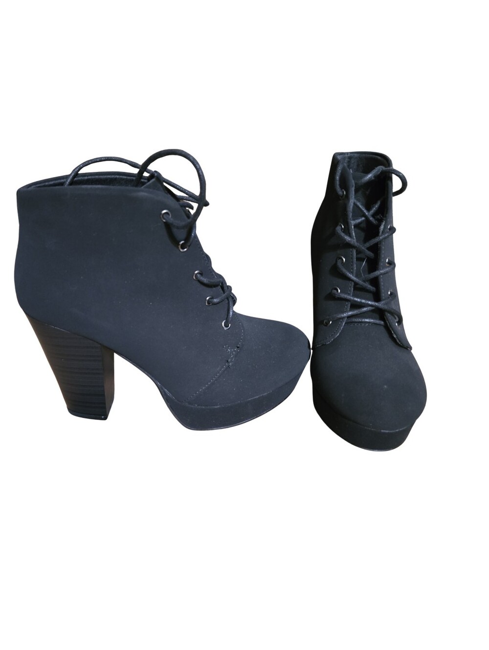 Soda Black Lace-Up Block Heel Ankle Y2k Boot 6.5